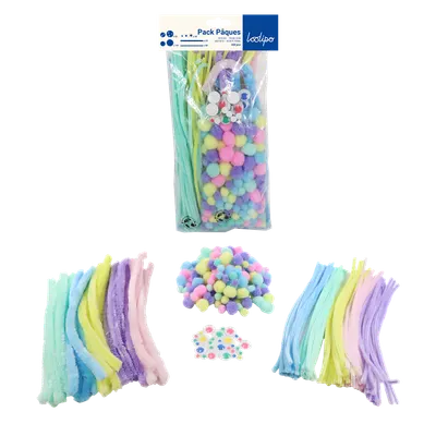 Set creativ mixt cu pom-pom, sârmă plușată, ochi mobili