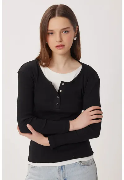 Bluza dama - Happiness Istanbul - Negru - Slim fit