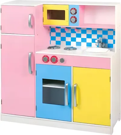 Bucătărie din lemn pentru copii Ginger Home - Cu frigider, cuptor și cuptor cu microunde, 90 cm