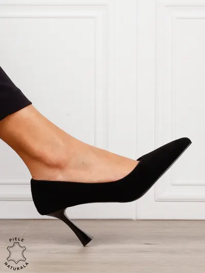 Pantofi dama eleganti din piele naturala Intoarsa cu toc Special CRL1623Negru