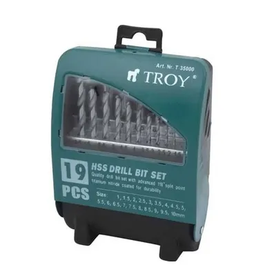 Set burghie HSS pentru metal Troy 35000, O1-10 mm, 19 piese