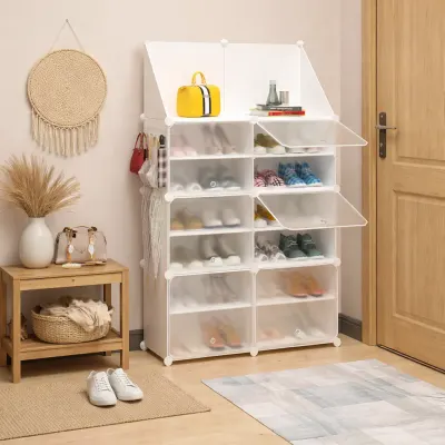 Dulap Modular pentru Incaltaminte cu Cuier, Organizator cu Usi Anti-Praf, 85 x 32 x 95.5 cm