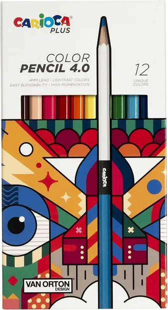 Set creioane colorate Carioca Plus - Van Orton, 4.0 mm, 12 culori