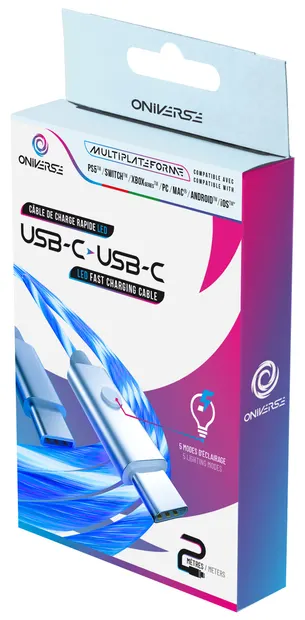 Cablu Oniverse - USB-C to USB-C Led Fast Charging Cable, albastru