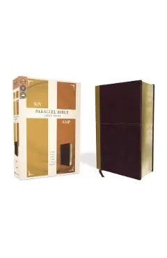 KJV, Amplified, Parallel Bible, Large Print, Leathersoft, Tan/Burgundy, Red Letter Edition: Two Bible Versions Together for Study and Comparison
