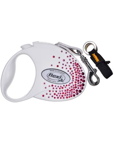 FLEXI Glam Splash Pink S Lesa cu banda pentru caini 3m alb decor cristale Swarovski