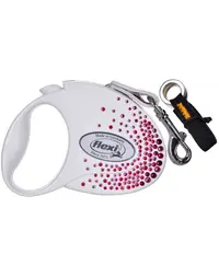 FLEXI Glam Splash Pink S Lesa cu banda pentru caini 3m alb decor cristale Swarovski