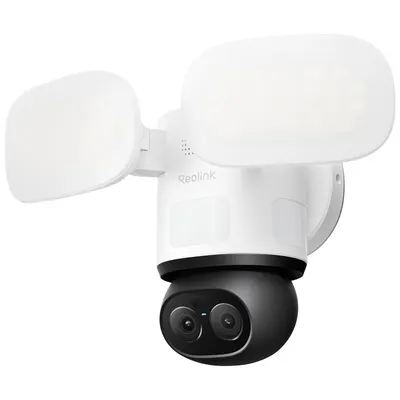 Camera supraveghere rotativa IP Speed Dome PTZ cu lentila duala Reolink TrackFlex Floodlight Full Color F850P, 8MP, 2.8/8 mm, PIR, slot card, IR/lumina alba 30 m, 2800 lumeni, microfon si difuzor, sirena, detectie smart, auto-tracking, PoE
