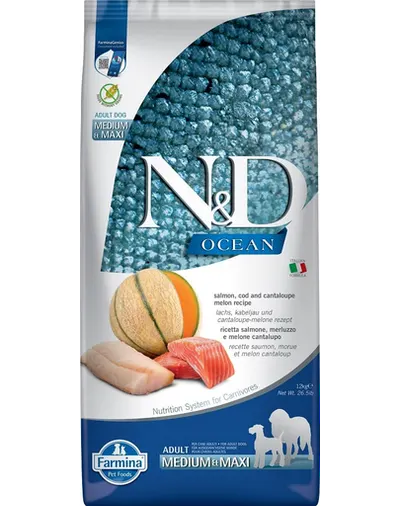 FARMINA N&amp;D Ocean Dog Adult Medium &amp; Maxi somon, cod si pepene galben, 12 kg