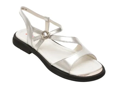 Sandale PASS COLLECTION argintii, WC60003, din piele naturala