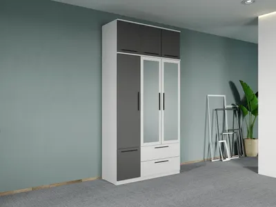 Dulap dormitor Alb-Gri 3U cu oglinda+suprapozabil - Madrid
