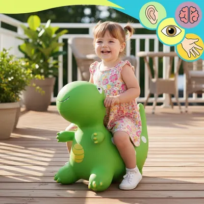 Jucarie gonflabila de sarit pentru copii Malplay Green Dino, inaltime 49cm, cu pompa inclusa