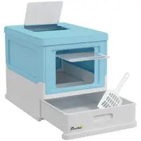 PawHut Litieră pentru Pisici Închisă cu Lopățică, Tavă Detașabilă și 2 Uși, 47.5x35.5x36.7cm, Albastru | Aosom Romania