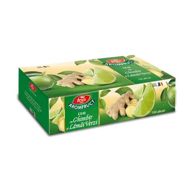 Ceai cu ghimbir si lamai verzi Aromafruct, 100 plicuri, Fares