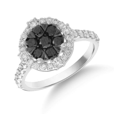 Inel din aur alb cu diamante negre de 0.522ct si diamante transparente de 0.572ct
