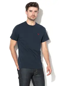 Tricou din bumbac cu decolteu la baza gatului - Bleumarin