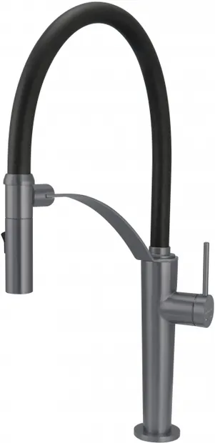 Baterie pentru chiuveta bucatarie, titan, cap mixer, pipa flexibila, 2 tipuri de jet, Deante Corda