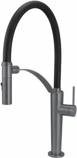 Baterie pentru chiuveta bucatarie, titan, cap mixer, pipa flexibila, 2 tipuri de jet, Deante Corda