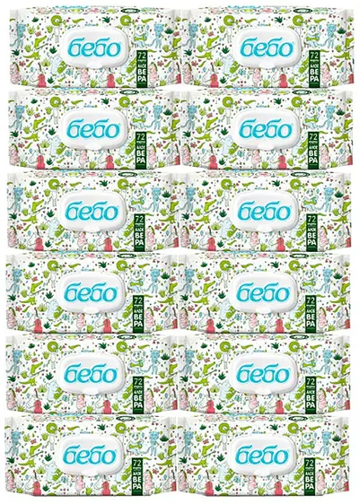Șervețele umede cu capac Bebo - Cu extract de aloe vera, 12 х 72 buc.