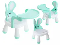 Scaun de masa pentru copii Ikonka, 2 in 1, cu tavila reglabila si detasabila, sarcina maxima 26 kg, dimensiune 31 x 45cm, Little Bunny Verde menta