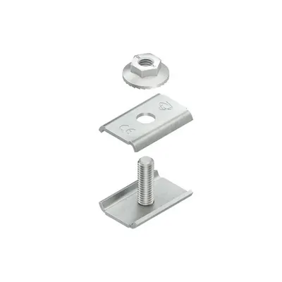 Tava din plasa de sarma Placa de imbinare universala din trei parti, incl. piulita cu flansa dintata similara cu DIN EN 1661 GRV M6X20 V