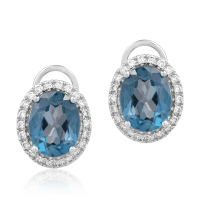 Cercei din aur alb cu topaze London blue ovale de 4.71ct si diamante de 0.31ct