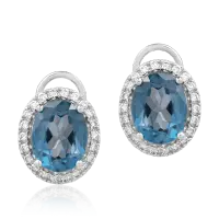 Cercei din aur alb cu topaze London blue ovale de 4.71ct si diamante de 0.31ct