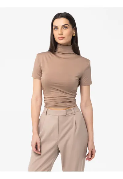 Bluza slim fit cu maneca scurta Ablo - Bej