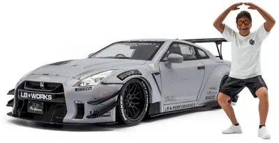 Model de colecționar SOLIDO Modern: Mașini - Nissan GT-R (R35) w/Liberty Walk Body Kit Type 2.0 with Kato San Figure, Grey, 2024