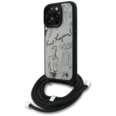 Husa MagSafe pentru Apple iPhone 16 Pro Max, Karl Lagerfeld, Saffiano Crossbody, Gri