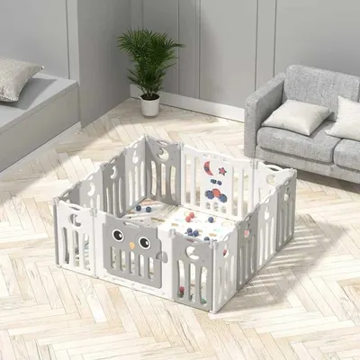 Gard pentru bebeluși Feelkids - Bufniță gri, 143 x 143 x 63 cm