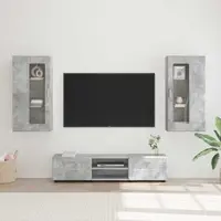 vidaXL Set comodă TV FLORIN 3 buc. Gri din beton Lemn prelucrat