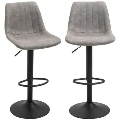 Set de 2 scaune de bar HOMCOM, stil industrial, spatar din microfibra, inaltime reglabila gri | Aosom Romania