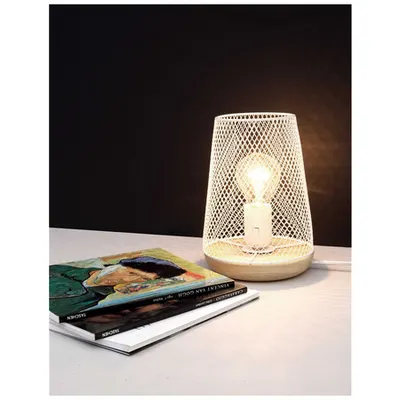 Veioza MARCO Alb Metal Natural Lemn LED E27 1x12 Wat 230 Volt IP20 Fara bec