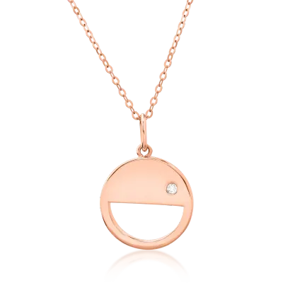 Lant cu pandantiv din aur roz cu diamant de 0.011ct