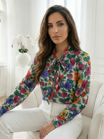 Camasa cu model floral colorat s...