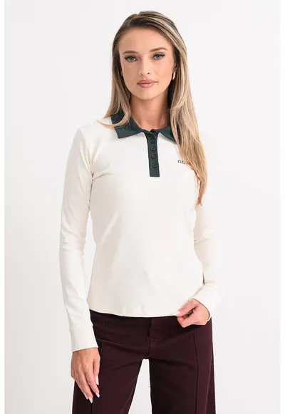 Bluza polo cu guler contrastant - Verde englez/Crem