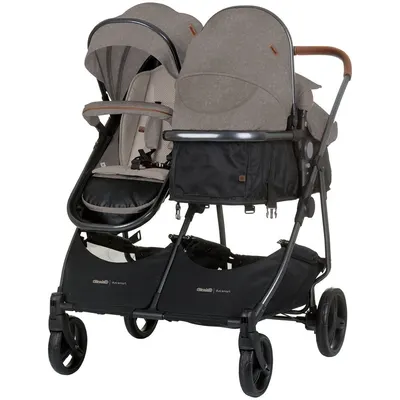 Carucior pentru copii gemeni Chipolino Duo Smart tiramisu 2 in 1, pliere simpla si compacta, sezut transformabil si reversibil, spatar reglabil, bara de protectie detasabila, copertina reglabila, husa pentru picioare