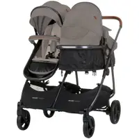 Carucior pentru copii gemeni Chipolino Duo Smart tiramisu 2 in 1, pliere simpla si compacta, sezut transformabil si reversibil, spatar reglabil, bara de protectie detasabila, copertina reglabila, husa pentru picioare