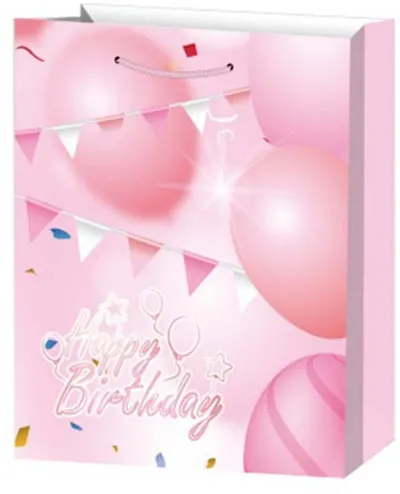 Pungă de cadou Happy Birthday - 26 х 32 х 10 cm, roz