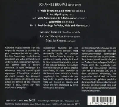 Johannes Brahms: Sonatas, Op. 120 / Zwei Gesange, Op. 91/Wiegenlied