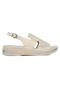 Sandale dama platforma - piele naturala - crem - sistem inchidere catarama -