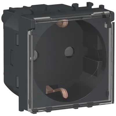 Priza 2P+E 2 module cu obturatoare + capac transparent Schneider Easy Styl LMR5310003, negru