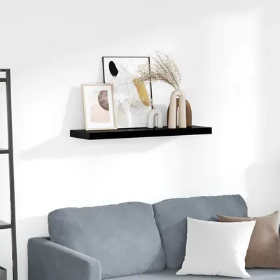 vidaXL Raft de perete suspendat negru extralucios, 80x23,5x3,8 cm, MDF