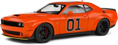 Model de colecționar SOLIDO Modern: Mașini - Dodge Challenger R/T Scat Pack Widebody Hazzard Tribute (Orange) (2023)