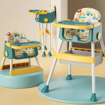 Scaun de masa pentru copii Little Mom Jungle Green pliabil, transformabil 2 in 1, cu tavita dubla reglabila in 3 pozitii, cos de depozitare, dimensiune 66 x 62 x 87 cm