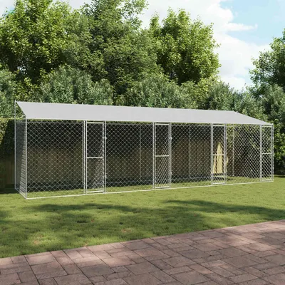 vidaXL Cușcă pentru câini cu acoperiș Argintiu 800 x 200 x 256 cm