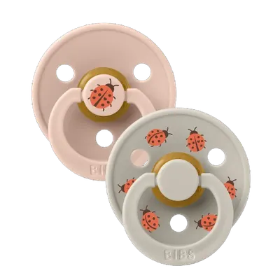 Set 2 suzete Bibs Colour studio collection Ladybug din latex cu tetina rotunda, 0 luni+ Blush Mix