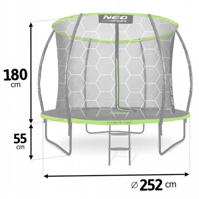 Trambulina de gradina pentru copii Neo-Sport Comb 252cm 8ft,cu Scara si Plasa interioara, Stalpi metalici cu protectie din burete, Intrare cu fermoar si catarama, Covoras impermeabil flexibil