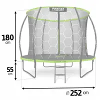 Trambulina de gradina pentru copii Neo-Sport Comb 252cm 8ft,cu Scara si Plasa interioara, Stalpi metalici cu protectie din burete, Intrare cu fermoar si catarama, Covoras impermeabil flexibil